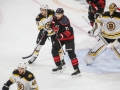 May 14, 2019: Carolina Hurricanes right wing Nino Niederreiter (21) and Boston Bruins defenseman Charlie McAvoy (73) battle for position during game 3 of the NHL Eastern Conference Championship series between the Boston Bruins and the Carolina Hurricanes held at PNC Arena in Raleigh, NC. Jonathan Huff/CSM