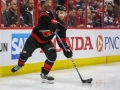 May 14, 2019: Carolina Hurricanes defenseman Calvin de Haan (44) tries to clear the punk from his zone during game 3 of the NHL Eastern Conference Championship series between the Boston Bruins and the Carolina Hurricanes held at PNC Arena in Raleigh, NC. Boston defeats Carolina 2-1. Jonathan Huff/CSM