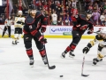 May 14, 2019: Carolina Hurricanes defenseman Dougie Hamilton (19) tries to clear the punk from his zone during game 3 of the NHL Eastern Conference Championship series between the Boston Bruins and the Carolina Hurricanes held at PNC Arena in Raleigh, NC. Boston defeats Carolina 2-1. Jonathan Huff/CSM