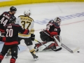 May 16, 2019: Carolina Hurricanes goaltender Curtis McElhinney (35) makes a pad save during game 4 of the NHL Eastern Conference Championship series between the Boston Bruins and the Carolina Hurricanes held at PNC Arena in Raleigh, NC. Jonathan Huff/CSM