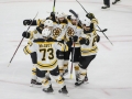 May 16, 2019: The Boston Bruins celebrate a second period goal during game 4 of the NHL Eastern Conference Championship series between the Boston Bruins and the Carolina Hurricanes held at PNC Arena in Raleigh, NC. Boston defeats Carolina 4-0. Jonathan Huff/CSM