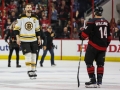 May 16, 2019: Boston Bruins defenseman Zdeno Chara (33) and Carolina Hurricanes right wing Justin Williams (14) meet at center ice to shake hands after game 4 of the NHL Eastern Conference Championship series between the Boston Bruins and the Carolina Hurricanes held at PNC Arena in Raleigh, NC. Boston defeats Carolina 4-0. Jonathan Huff/CSM