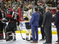 May 16, 2019: Boston Bruins defenseman Zdeno Chara (33) and Carolina Hurricanes coach Rod Brind'Amour shake hands after game 4 of the NHL Eastern Conference Championship series between the Boston Bruins and the Carolina Hurricanes held at PNC Arena in Raleigh, NC. Boston defeats Carolina 4-0. Jonathan Huff/CSM