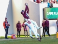 November 3, 2018: Virginia Tech Hokies wide receiver Eric Kumah (83) catches a touchdown in the second quarter during NCAA football action between the Boston College Eagles and the Virginia Tech Hokies at Lane Stadium in Blacksburg, VA. Jonathan Huff/CSM