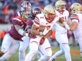 November 3, 2018: Boston College Eagles running back AJ Dillon (2) tries to break free of Virginia Tech defenders during NCAA football action between the Boston College Eagles and the Virginia Tech Hokies at Lane Stadium in Blacksburg, VA. Jonathan Huff/CSM
