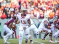 November 3, 2018: Boston College Eagles quarterback Anthony Brown (13) looks for an open receiver during NCAA football action between the Boston College Eagles and the Virginia Tech Hokies at Lane Stadium in Blacksburg, VA. Jonathan Huff/CSM