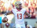 November 3, 2018: Boston College Eagles quarterback Anthony Brown (13) looks for an open receiver during NCAA football action between the Boston College Eagles and the Virginia Tech Hokies at Lane Stadium in Blacksburg, VA. Jonathan Huff/CSM