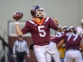 November 3, 2018: Virginia Tech Hokies quarterback Ryan Willis (5) looks for a receiver down the field during NCAA football action between the Boston College Eagles and the Virginia Tech Hokies at Lane Stadium in Blacksburg, VA. Jonathan Huff/CSM