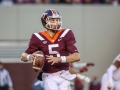 November 3, 2018: Virginia Tech Hokies quarterback Ryan Willis (5) looks for a receiver down the field during NCAA football action between the Boston College Eagles and the Virginia Tech Hokies at Lane Stadium in Blacksburg, VA. Jonathan Huff/CSM