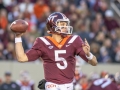 November 3, 2018: Virginia Tech Hokies quarterback Ryan Willis (5) looks for a receiver down the field during NCAA football action between the Boston College Eagles and the Virginia Tech Hokies at Lane Stadium in Blacksburg, VA. Jonathan Huff/CSM