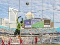 June 23, 2019: Cuba goalkeeper Sandy Sanchez (1) jumps to make a save during the CONCACAF Gold Cup soccer match in held at Bank of America Stadium in Charlotte, NC. Jonathan Huff/CSM