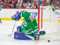 December 23, 2018: Carolina Hurricanes goaltender Petr Mrazek (34) makes a glove save during the NHL game between the Boston Bruins and the Carolina Hurricanes at PNC Arena in Raleigh, NC. Jonathan Huff/CSM