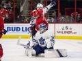 December 11, 2018: Toronto Maple Leafs goaltender Frederik Andersen (31) makes a pad save in the third period of the NHL game between the Toronto Maple Leafs and the Carolina Hurricanes at PNC Arena in Raleigh, NC. Jonathan Huff/CSM