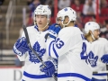 December 11, 2018: Toronto Maple Leafs center Patrick Marleau (12) and center Nazem Kadri (43) talk before a face-off during the NHL game between the Toronto Maple Leafs and the Carolina Hurricanes at PNC Arena in Raleigh, NC. Jonathan Huff/CSM