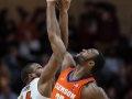 January 4, 2020: Clemson Tigers forward Aamir Simms (25) faces off with Virginia Tech Hokies forward P.J. Horne (14) on the opening tip-off of NCAA basketball action between the Clemson Tigers and the Virginia Tech Hokies at Cassell Coliseum Blacksburg, VA. Jonathan Huff/CSM