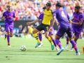 July 22, 2018: Borussia Dortmund midfielder Mahmoud Dahoud (19) dribbles between Liverpool FC defenders during International Champions Cup action between the Liverpool FC vs Borussia Dortmund in Charlotte, NC. Jonathan Huff/CSM