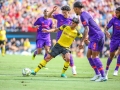 July 22, 2018: Borussia Dortmund midfielder Mahmoud Dahoud (19) dribbles between Liverpool FC defenders during International Champions Cup action between the Liverpool FC vs Borussia Dortmund in Charlotte, NC. Jonathan Huff/CSM