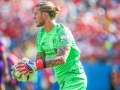 July 22, 2018: Liverpool goalkeeper Loris Karius (1) clears the ball from his goal area during International Champions Cup action between the Liverpool FC vs Borussia Dortmund in Charlotte, NC. Jonathan Huff/CSM