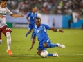 June 23, 2019: Martinique defender Samuel Camille (18) makes a sliding stop during the CONCACAF Gold Cup soccer match between Martinique  and Mexico held at Bank of America Stadium in Charlotte, NC. Jonathan Huff/CSM