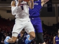 January 9, 2020: Liberty Flames guard Caleb Homesley (1) swings under the basket for a reverse layup during NCAA basketball action between the North Alabama Lions and the Liberty Flames at Vines Center Lynchburg, VA. Jonathan Huff/CSM