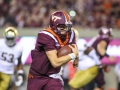 October 6, 2018: Virginia Tech Hokies quarterback Ryan Willis (5) tries to break out of the Virginia Tech backfield during NCAA football action between the Notre Dame Fighting Irish and the Virginia Tech Hokies at Lane Stadium in Blacksburg, VA. Jonathan Huff/CSM