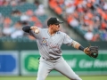 June 15, 2018: Miami Marlins third baseman Miguel Rojas (19) throws out a runner at first base during MLB action between the Miami Marlins and the Baltimore Orioles at Camden Yards in Baltimore, MD. Jonathan Huff/CSM