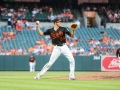 June 15, 2018: Baltimore Orioles starting pitcher Kevin Gausman (34) throws out a run at first base during MLB action between the Miami Marlins and the Baltimore Orioles at Camden Yards in Baltimore, MD. Jonathan Huff/CSM