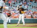 June 15, 2018: Baltimore Orioles starting pitcher Kevin Gausman (34) throws out a run at first base during MLB action between the Miami Marlins and the Baltimore Orioles at Camden Yards in Baltimore, MD. Jonathan Huff/CSM