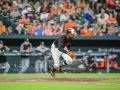 June 15, 2018: Baltimore Orioles center fielder Adam Jones (10) tries to run out a ground ball during MLB action between the Miami Marlins and the Baltimore Orioles at Camden Yards in Baltimore, MD. Jonathan Huff/CSM