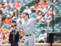 June 17, 2018: Miami Marlins left fielder Derek Dietrich (32) warms up before the start of MLB action between the Miami Marlins and the Baltimore Orioles at Camden Yards in Baltimore, MD. Orioles defeat the Marlins 10 - 4. Jonathan Huff/CSM