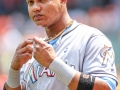 June 17, 2018: Miami Marlins second baseman Starlin Castro (13) stands for the National Anthem before the start of MLB action between the Miami Marlins and the Baltimore Orioles at Camden Yards in Baltimore, MD. Orioles defeat the Marlins 10 - 4. Jonathan Huff/CSM