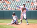 June 17, 2018: Baltimore Orioles second baseman Jonathan Schoop (6) makes the first half of an attempted double play during MLB action between the Miami Marlins and the Baltimore Orioles at Camden Yards in Baltimore, MD. Orioles defeat the Marlins 10 - 4. Jonathan Huff/CSM