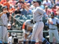 June 17, 2018: Miami Marlins designated hitter Justin Bour (41) celebrates after hitting his second of two home runs during MLB action between the Miami Marlins and the Baltimore Orioles at Camden Yards in Baltimore, MD. Orioles defeat the Marlins 10 - 4.  Jonathan Huff/CSM