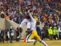 November 23, 2019: Virginia Tech Hokies wide receiver Tre Turner (11) catches a late second quarter touchdown during NCAA football action between the Pitt Panthers and the Virginia Tech Hokies at Lane Stadium in Blacksburg, VA. Jonathan Huff/CSM