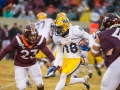 November 23, 2019: Pittsburgh Panthers wide receiver Shocky Jacques-Louis (18) tries to break free of Virginia Tech defenders during NCAA football action between the Pitt Panthers and the Virginia Tech Hokies at Lane Stadium in Blacksburg, VA. Jonathan Huff/CSM