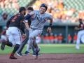 July 12, 2019: Tampa Bay Rays catcher Travis d'Arnaud (37) rounds second base during MLB action between the Tampa Bay Rays and the Baltimore Orioles at Camden Yards in Baltimore, MD. Jonathan Huff/CSM