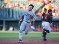 July 12, 2019: Tampa Bay Rays catcher Travis d'Arnaud (37) rounds second base during MLB action between the Tampa Bay Rays and the Baltimore Orioles at Camden Yards in Baltimore, MD. Jonathan Huff/CSM