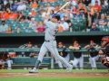 July 12, 2019: Tampa Bay Rays first baseman Nate Lowe (35) watches his home run clear the wall during MLB action between the Tampa Bay Rays and the Baltimore Orioles at Camden Yards in Baltimore, MD. Jonathan Huff/CSM