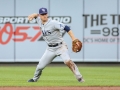 July 12, 2019: Tampa Bay Rays second baseman Joey Wendle (18) tries to throw a runner out at first during MLB action between the Tampa Bay Rays and the Baltimore Orioles at Camden Yards in Baltimore, MD. Jonathan Huff/CSM