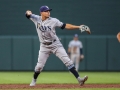 July 12, 2019: Tampa Bay Rays shortstop Willy Adames (1) throws a runner out at first during MLB action between the Tampa Bay Rays and the Baltimore Orioles at Camden Yards in Baltimore, MD. Jonathan Huff/CSM