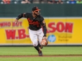 July 12, 2019: Baltimore Orioles second baseman Jonathan Villar (2) throws a runner out at first during MLB action between the Tampa Bay Rays and the Baltimore Orioles at Camden Yards in Baltimore, MD. Jonathan Huff/CSM