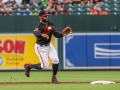 July 12, 2019: Baltimore Orioles second baseman Jonathan Villar (2) throws a runner out at first during MLB action between the Tampa Bay Rays and the Baltimore Orioles at Camden Yards in Baltimore, MD. Jonathan Huff/CSM