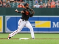 July 12, 2019: Baltimore Orioles second baseman Hanser Alberto (57) throws to first making the first out of a double play during MLB action between the Tampa Bay Rays and the Baltimore Orioles at Camden Yards in Baltimore, MD. Jonathan Huff/CSM