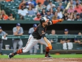 July 12, 2019: Baltimore Orioles first baseman Renato Nunez (39) watches his solo home run leave the park during MLB action between the Tampa Bay Rays and the Baltimore Orioles at Camden Yards in Baltimore, MD. Jonathan Huff/CSM