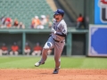 July 13, 2019: Tampa Bay Rays center fielder Austin Meadows (17) rounds second base during the first game of a double header between the Tampa Bay Rays and the Baltimore Orioles at Camden Yards in Baltimore, MD. Jonathan Huff/CSM