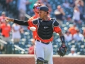 July 13, 2019: Baltimore Orioles catcher Pedro Severino (28) celebrates after catching the final out of the game of the first game of a double header between the Tampa Bay Rays and the Baltimore Orioles at Camden Yards in Baltimore, MD. Orioles defeat the Rays 2-1. Jonathan Huff/CSM