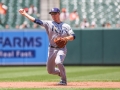 July 13, 2019: Tampa Bay Rays second baseman Joey Wendle (18) throws a runner out at first during the first game of a double header between the Tampa Bay Rays and the Baltimore Orioles at Camden Yards in Baltimore, MD. Jonathan Huff/CSM