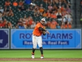 July 13, 2019: Baltimore Orioles second baseman Jonathan Villar (2) throws a runner out at first during the second game of a double header between the Tampa Bay Rays and the Baltimore Orioles at Camden Yards in Baltimore, MD. Jonathan Huff/CSM