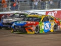 September 22, 2018: Monster Energy NASCAR Cup Series driver Kyle Busch (18) passes Brad Keselowski in the final stage to win the Federated Auto Parts 400 in Richmond, VA. Jonathan Huff/CSM