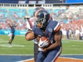 December 29, 2018: Virginia Cavaliers wide receiver Olamide Zaccheaus (4) catches a touchdown in the first quarter during NCAA football action between the South Carolina Gamecocks and the Virginia Cavilers at Bank of America Stadium in Charlotte, NC. Jonathan Huff/CSM